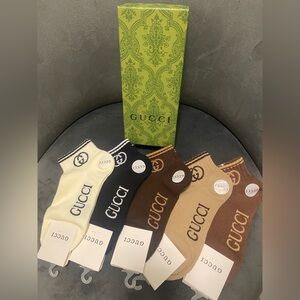 Gucci Signature Socks Trio in Cream, Brown, and Black